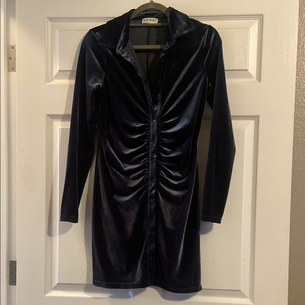 Sophie Rue Navy Velvet Long Sleeve Dress